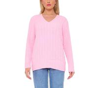 WearAll Women's Plus Cable Knitted Long Sleeve V-Neck Sweater Top Ladies Stretch Jumper - Baby Pink - 4-6