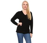 WearAll Women's Plus Cable Knitted Long Sleeve V-Neck Sweater Top Ladies Stretch Jumper - Black - 18-20