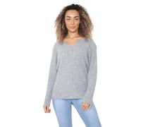 WearAll Women's Plus Cable Knitted Long Sleeve V-Neck Sweater Top Ladies Stretch Jumper - Light Grey - 12-14