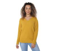 WearAll Women's Plus Cable Knitted Long Sleeve V-Neck Sweater Top Ladies Stretch Jumper - Mustard - 12-14