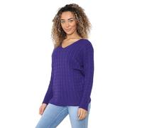 WearAll Women's Plus Cable Knitted Long Sleeve V-Neck Sweater Top Ladies Stretch Jumper - Purple - 8-10