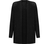 WearAll Women's Plus Cable Knitted Open Pocket Cardigan Chunky Long Sleeve Grandad - Black - 12-14