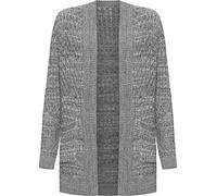 WearAll Women's Plus Cable Knitted Open Pocket Cardigan Chunky Long Sleeve Grandad - Grey - 8-10