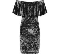 WearAll Women's Plus Crushed Velour Party Dress Ladies Tiered Off Shoulder Bardot Velvet - Black - 16