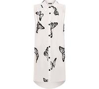WearAll Women's Plus Dip Hem Shirt Ladies Butterfly Print Hi Lo Sleeveless Long Top - Cream - 26-28