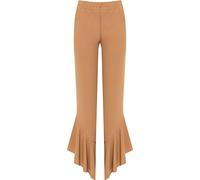 WearAll Women's Plus Flared Frill Asymmetric Hem Plain Trousers Ladies New Stretch Pants - Camel - 12-14