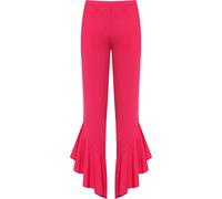 WearAll Women's Plus Flared Frill Asymmetric Hem Plain Trousers Ladies New Stretch Pants - Cerise - 12-14