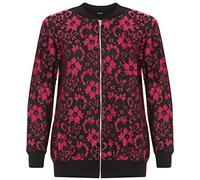 WearAll Women's Plus Floral Lace Bomber Jacket Top Ladies Long Sleeve Zip Crew Neck 14-28