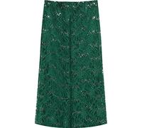 WearAll Women's Plus Floral Lace Lined Sequin Flared Elasticated Ladies Midi Skirt - Green - 22-24