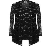 WearAll Women's Plus Floral Lace Sequin Long Sleeve Vest Top Cardigan Ladies Party Set - Black - 26-28