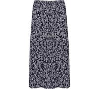 WearAll Women's Plus Floral Print Skirt Elasticated Stretch Waist Midi Length Navy White Floral 8-10