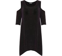 WearAll Women's Plus Glitter Hanky Hem Party Top Ladies Cut Out Cold Shoulder Dip Hem - Purple - 26-28