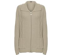 WearAll Women's Plus Knit Collar Long Sleeve Zip Top Cardigan - Stone - 8-10