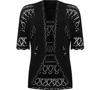 WearAll Women's Plus Knitted Crochet Short Sleeve Top Shrug Ladies Open Cardigan - Black 16-18