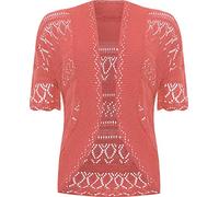 WearAll Women's Plus Knitted Crochet Short Sleeve Top Shrug Ladies Open Cardigan - Coral 20-22