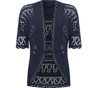 WearAll Women's Plus Knitted Crochet Short Sleeve Top Shrug Ladies Open Cardigan - Navy Blue - 28-30
