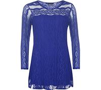 WearAll Women's Plus Lace Lined Sheer Long Sleeve Stretch Round Neck Tunic Ladies Top - Royal Blue - 14