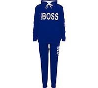 WearAll Women's Plus Like Boss Print Hood Sweatshirt Top Jogging Bottoms Ladies Tracksuit 14-28
