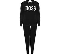 WearAll Women's Plus Like Boss Print Hood Sweatshirt Top Jogging Bottoms Ladies Tracksuit 14-28