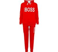 WearAll Women's Plus Like Boss Print Hood Sweatshirt Top Jogging Bottoms Ladies Tracksuit - Red - 22-24
