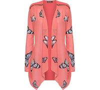 WearAll Women's Plus Long Sleeve Chiffon Butterfly Print Sheer Cardigan Top - Coral - 18