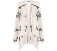 WearAll Women's Plus Long Sleeve Chiffon Butterfly Print Sheer Cardigan Top - Cream - 14