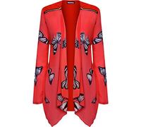 WearAll Women's Plus Long Sleeve Chiffon Butterfly Print Sheer Cardigan Top - Red - 20