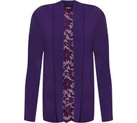 WearAll Women's Plus Long Sleeve Floral Lace Back Cardigan Ladies New Open Top Stretch - Purple - 16