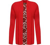 WearAll Women's Plus Long Sleeve Floral Lace Back Cardigan Ladies New Open Top Stretch - Red - 16
