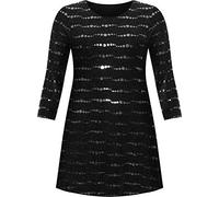 WearAll Women's Plus Long Sleeve Lurex Sparkle Sequin Flared Swing Dress New Ladies Party - Silver - 16