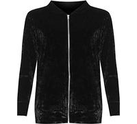 WearAll Women's Plus Long Sleeve Velour Velvet Coat Top New Ladies Zip Bomber Jacket - Black - 22-24