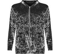 WearAll Women's Plus Long Sleeve Velour Velvet Coat Top New Ladies Zip Bomber Jacket - Grey - 20