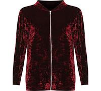 WearAll Women's Plus Long Sleeve Velour Velvet Coat Top New Ladies Zip Bomber Jacket - Wine - 20