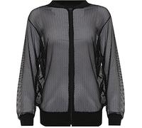 WearAll Women's Plus Mesh Bomber Jacket Ladies Long Sleeve Net Plain Zip Top - Black - 22-24