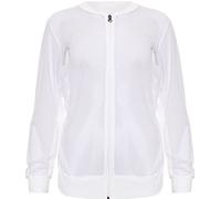 WearAll Women's Plus Mesh Bomber Jacket Ladies Long Sleeve Net Plain Zip Top - White - 14