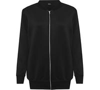 WearAll Women's Plus Plain Bomber Jacket Ladies Basic Long Sleeve Zip Up Elasticated Top - Black - 18