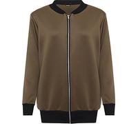 WearAll Women's Plus Plain Bomber Jacket Ladies Basic Long Sleeve Zip Up Elasticated Top - Brown - 22-24