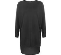 WearAll Women's Plus Plain Oversized Knit Long Sleeve Batwing Dip Hem Baggy Ladies Top - Black - 12/14