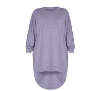 WearAll Women's Plus Plain Oversized Knit Long Sleeve Batwing Dip Hem Baggy Ladies Top - Lilac - 20/22