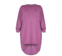 WearAll Women's Plus Plain Oversized Knit Long Sleeve Batwing Dip Hem Baggy Ladies Top - Magenta - 20/22