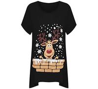 WearAll Women's Plus Short Sleeve Reindeer Snowflake Hanky Hem Long Top Ladies T-Shirt 14-28