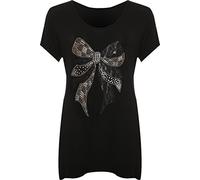 WearAll Womens Plus Size Bow Lace Stud Hanky Hem Ladies Short Sleeve Long Top - Black - 16