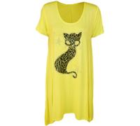 WearAll Womens Plus Size Cat Stud Short Sleeve Ladies Hanky Hem T-Shirt Tunic Top - Yellow - 26-28