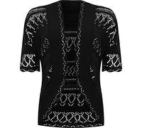 WearAll Womens Plus Size Crochet Knitted Short Sleeve Ladies Open Cardigan Top - Black - 16-18