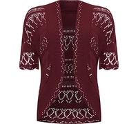 WearAll Womens Plus Size Crochet Knitted Short Sleeve Ladies Open Cardigan Top - Wine - 18-20