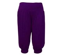 WearAll Womens Plus Size Cropped Harem Trousers Ladies 3/4 Plain Baggy Pants Purple 8-10