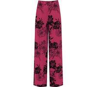 WearAll Women's Plus Size Floral Print Palazzo Trousers, One Size, Black and White