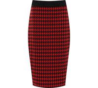 WearAll Women's Plus Size Houndstooth Check Back Slit Pencil Skirt, Red, 12 (UK)