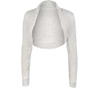WearAll Womens Plus Size Lace Long Sleeve Ladies Shrug Bolero Cropped Cardigan Top - White - 20-22