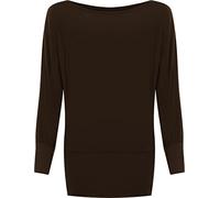 WearAll Womens Plus Size Plain Batwing Long Sleeve Ladies Off Shoulder Top - Brown - 24-26